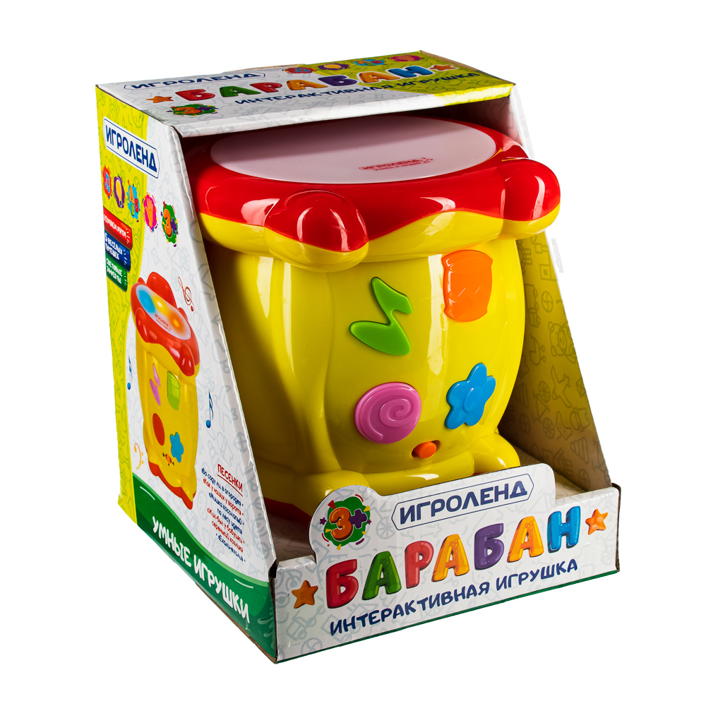 ИГРОЛЕНД Игрушка интерактивная "Барабан", свет, звук, 3хАА, ABS, 17х21х18см, арт.№ 889-073