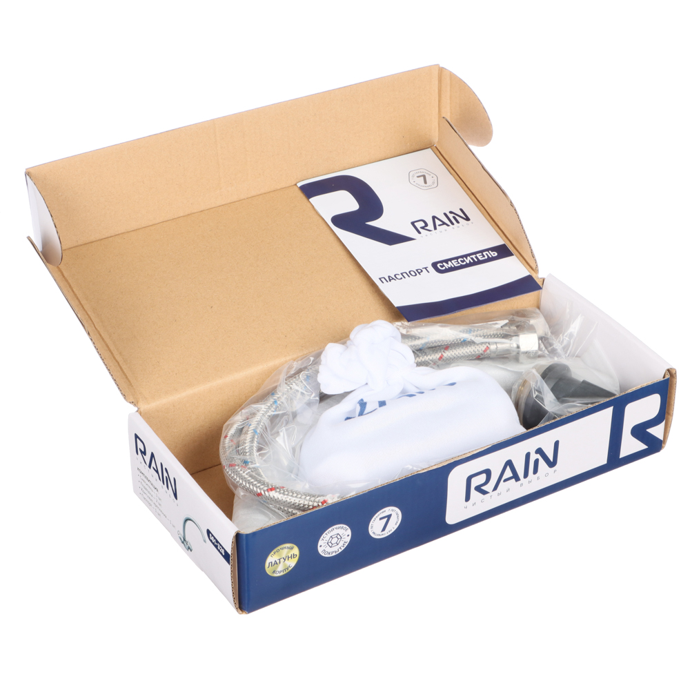 RAIN Смеситель для кухни Кварц, высокий излив, керам. кран-буксы 1/2, латунь, хром, арт.№ 561-326