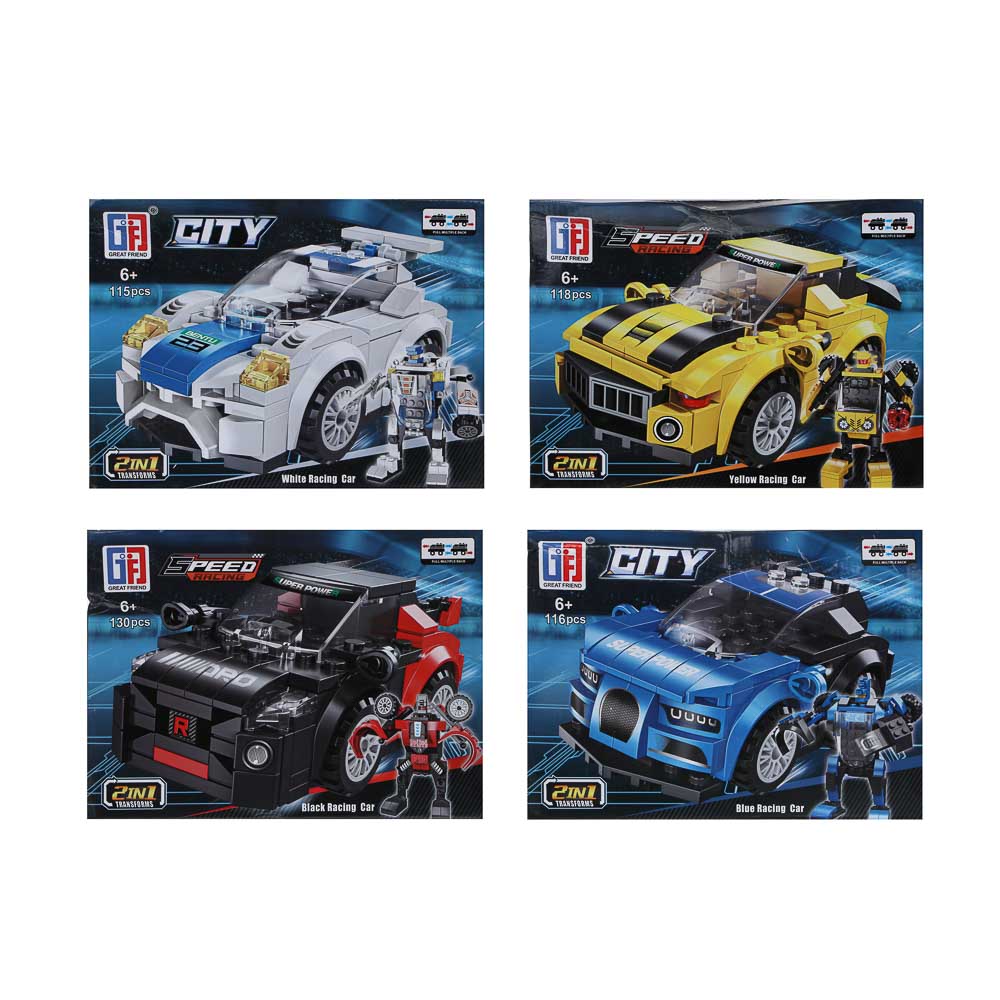 ИГРОЛЕНД Конструктор "Гоночные машинки-2", 117-123 дет., 21х4,3х15,5 см, ABS, 4 вида, арт.№ 265-679