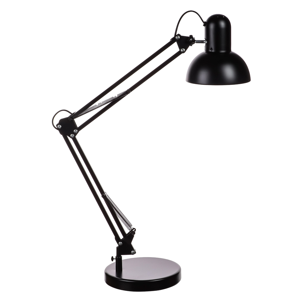 Светильник настольный BY Лунд, Е27, 60Вт, 85см, 110–240 В, с подставкой и струбциной ,металл, черный, арт.№ 476-431