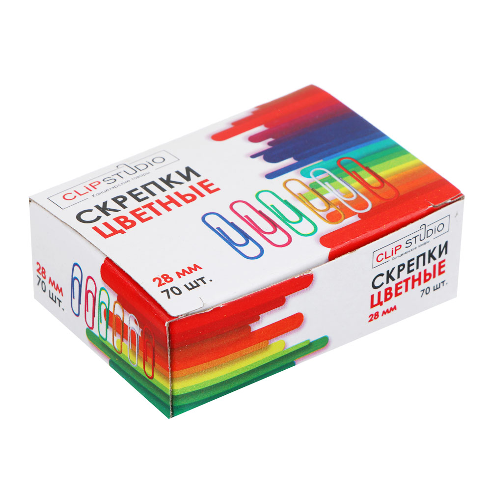 Скрепки металлические ClipStudio цветные 28мм, 70 штук в картонной коробке, арт.№ 588-013