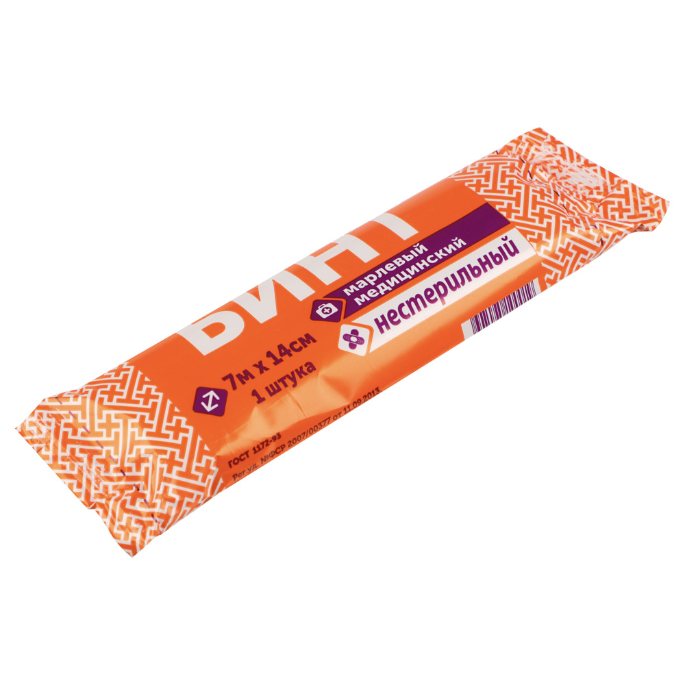 Бинт марлевый медиц,н/с, в инд.упаковке, 7мх14см, 28гр/м2, арт.№ 360-161