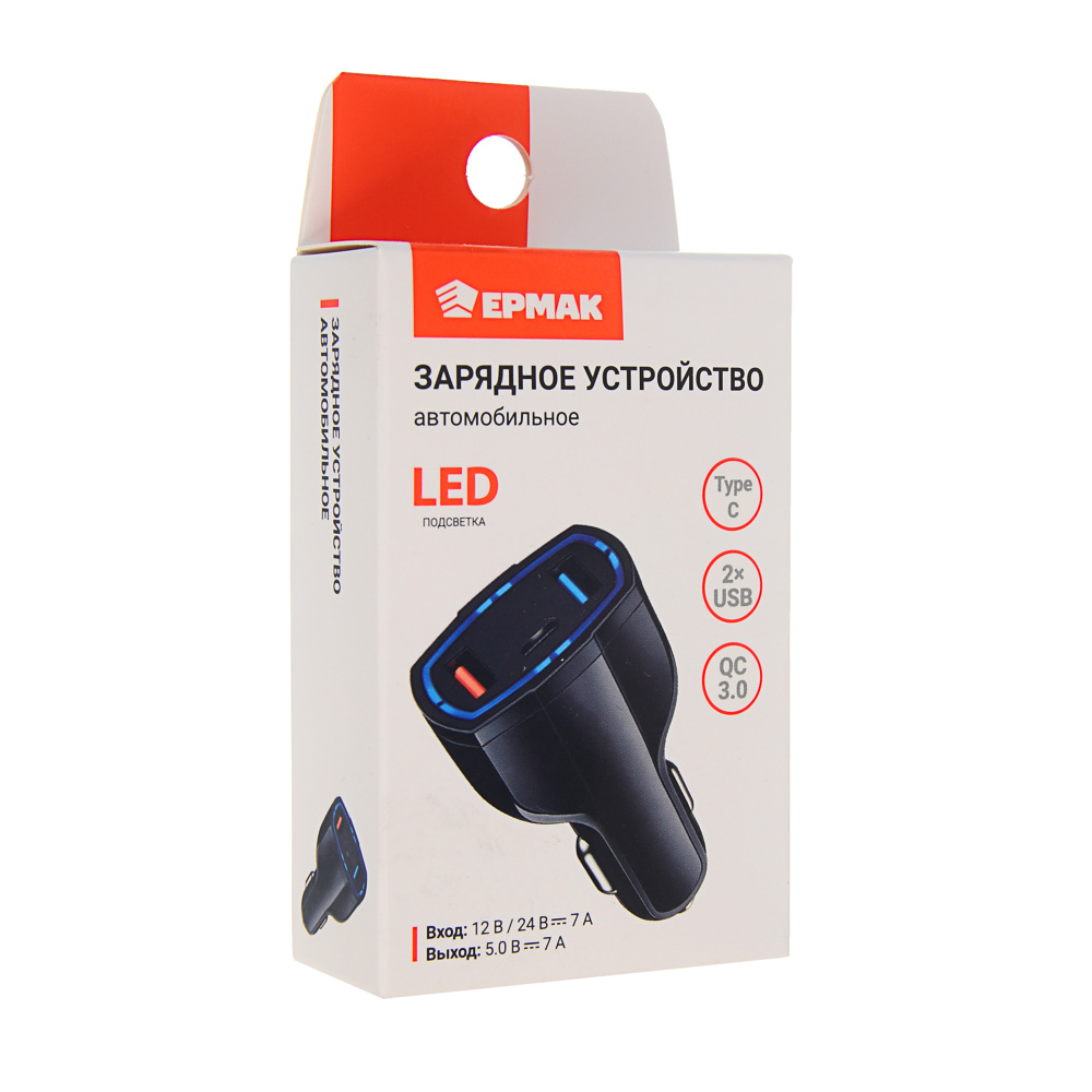 ЕРМАК/NG Устройство зарядное автомобильное, 3 порта зарядки,12/24В, пластик, арт.№ 738-014