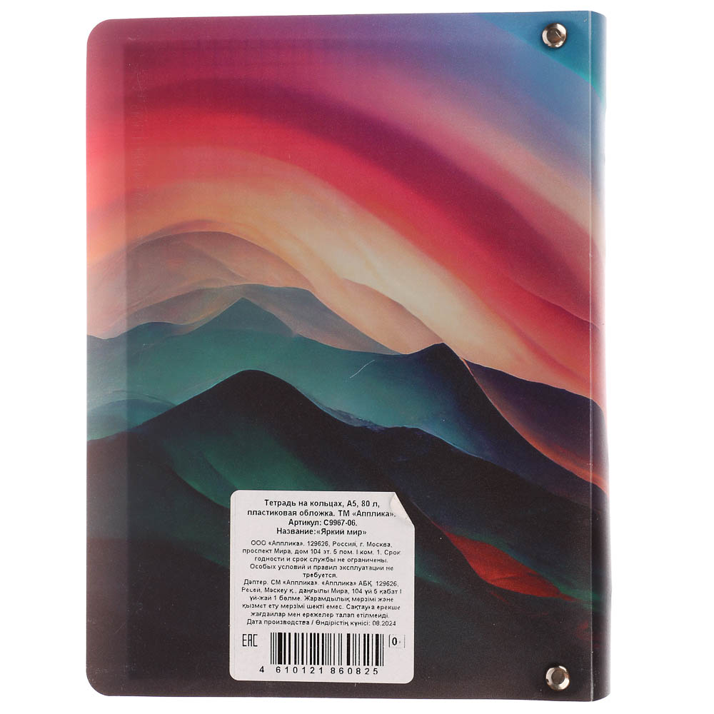 Тетрадь на кольцах А5, 80 л., клетка, обложка пластик, белый блок, микс, арт.№ 578-182