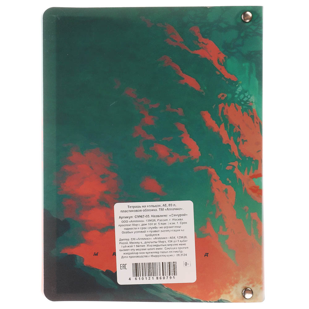 Тетрадь на кольцах А5, 80 л., клетка, обложка пластик, белый блок, микс, арт.№ 578-182