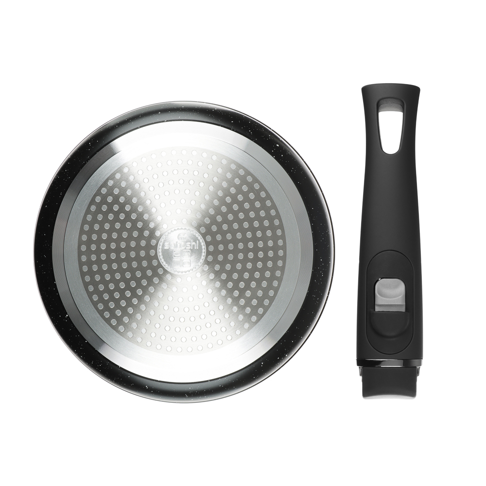 Набор посуды SATOSHI Нера 7 предметов сковороды 24 см, 26 см; ковш 1,7 л; кастрюля 2,8 л; крышки, съемные ручки, а/п покрытие мрамор, индукция, арт.№ 846-751