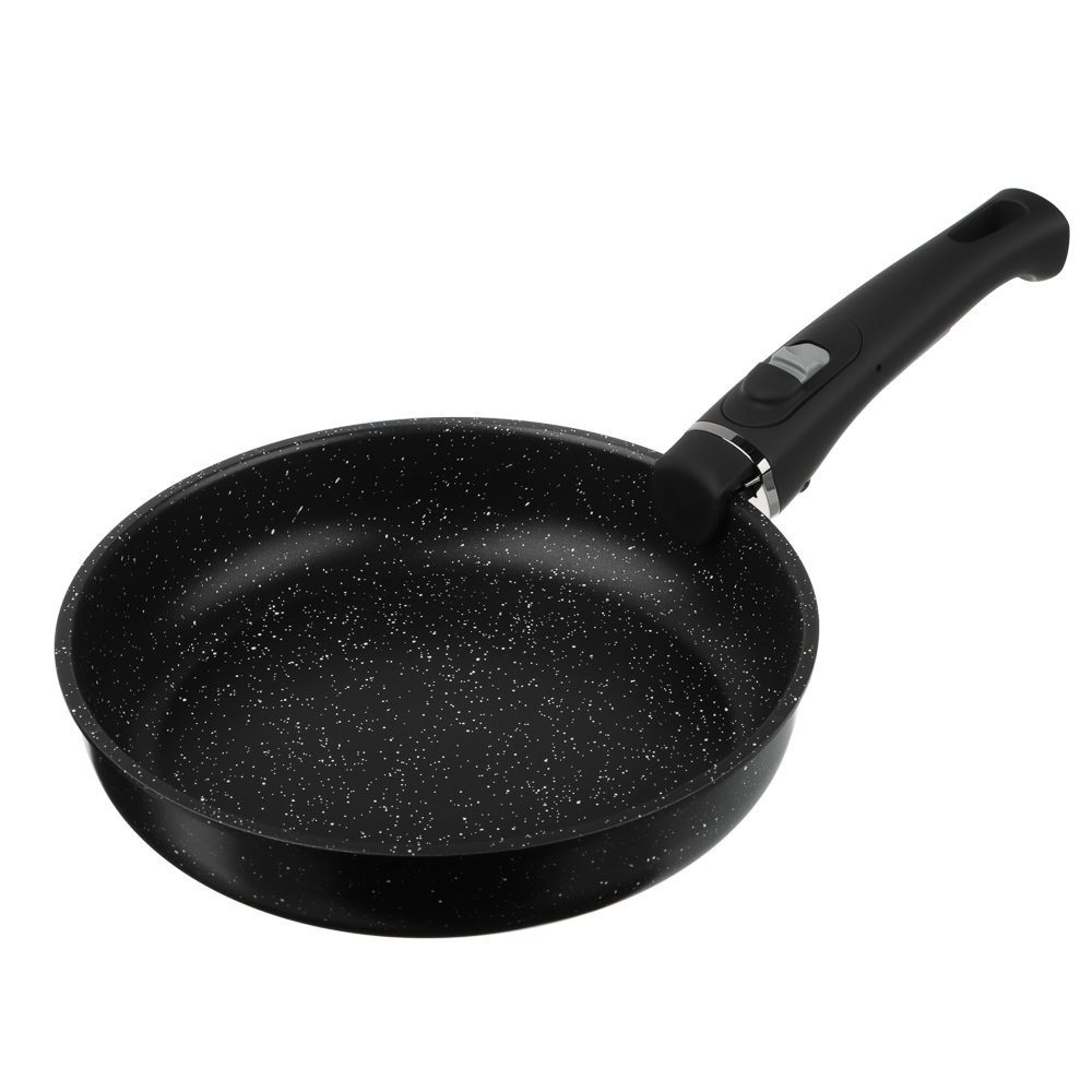 Набор посуды SATOSHI Нера 7 предметов сковороды 24 см, 26 см; ковш 1,7 л; кастрюля 2,8 л; крышки, съемные ручки, а/п покрытие мрамор, индукция, арт.№ 846-751