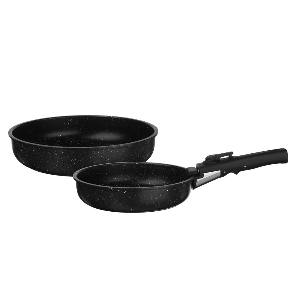 Набор посуды SATOSHI Анси 3 предмета, сковорода 20 см, 24 см+съемная ручка, антиприг. покрытие мрамор, индукция, арт.№ 846-752