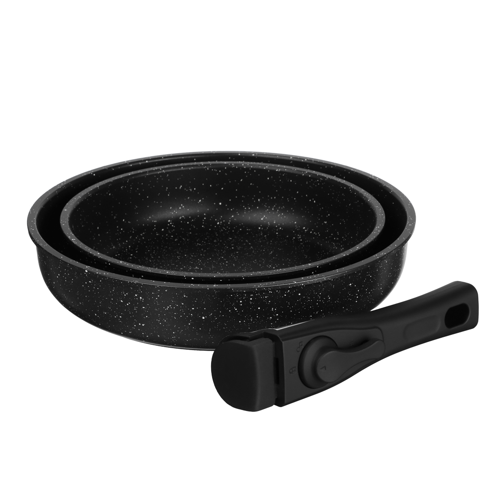 Набор посуды SATOSHI Анси 3 предмета, сковорода 20 см, 24 см+съемная ручка, антиприг. покрытие мрамор, индукция, арт.№ 846-752