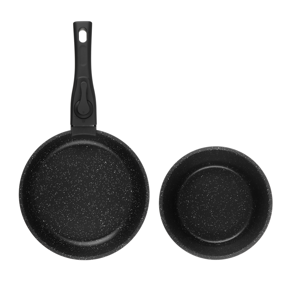 Набор посуды SATOSHI Анси 3 предмета сковорода 20 см, ковш 16 см, 1,7 л +съемная ручка, а/п покрытие мрамор, индукция, арт.№ 846-753