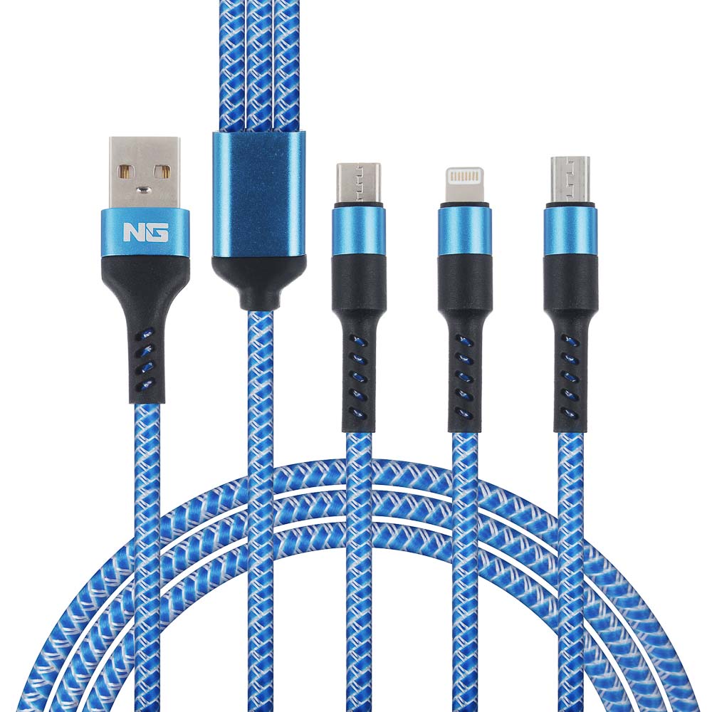 NG Кабель для зарядки телефона 3 в 1, штекер iP/microUSB/Type-C, 2м, 1.5А, пластик, арт.№ 788-032