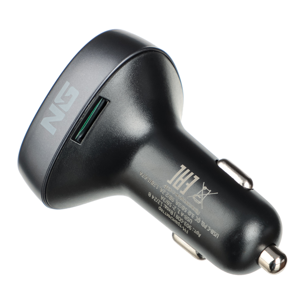 NG Трансмиттер FM, Беспроводное BT соединение, 2xUSB-A, USB -C Быстрая зарядка QC, PD, арт.№ 903-008