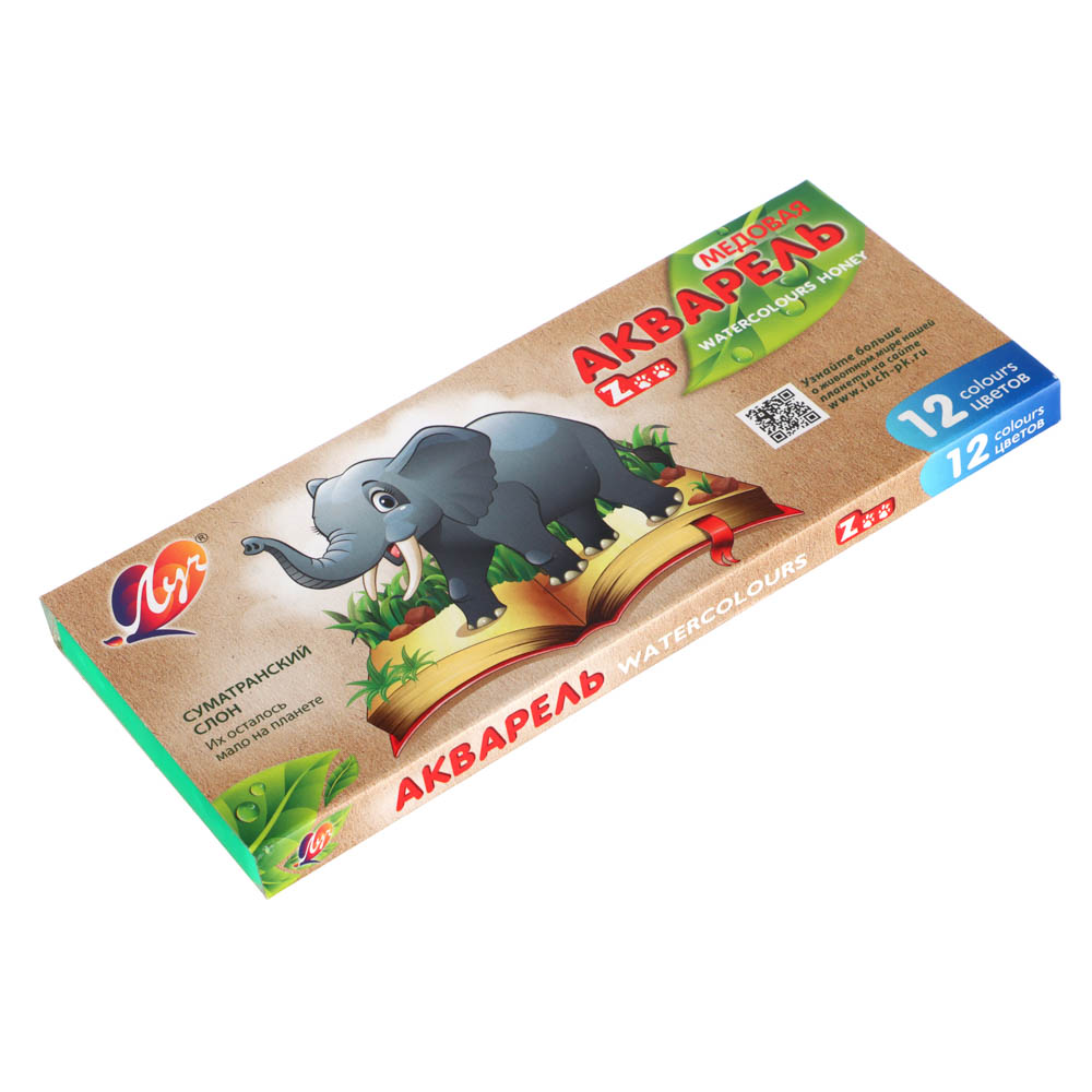 ЛУЧ Акварель медовая "ZOO", 12 цветов, без кисти, в картонной коробке, 19С 1247-08, арт.№ 231-050