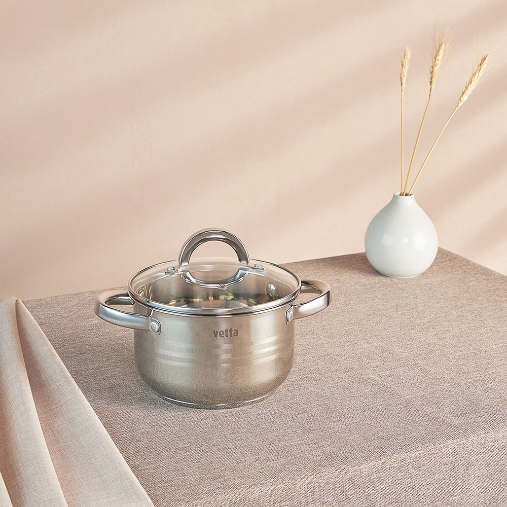 VETTA Фултон Кастрюля 18х10,5см, 2,1л, со стекл. крышкой, индукция, арт.№ 822-112