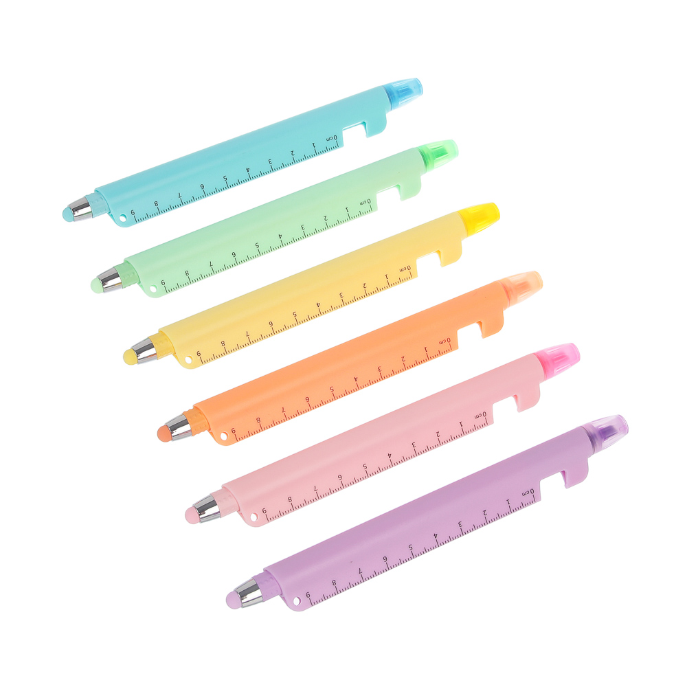 Маркер-выделитель 5 в 1 (ручка шариковая синяя, подставка, стилус, линейка), 6 цветов, арт.№ 613-139