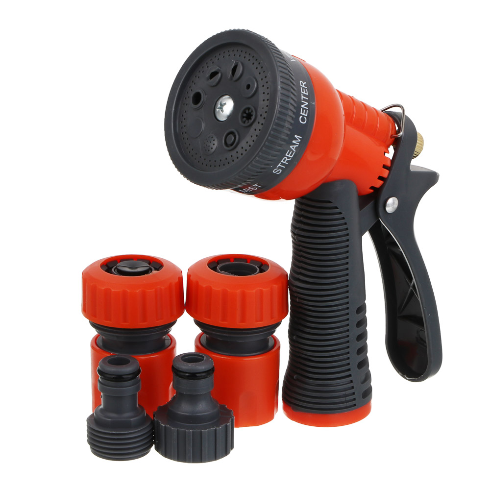 INBLOOM Набор для полива (пистолет 8 реж- 1шт., 3/4" коннектор- 2шт., 1/2"-3/4" штуцер-1шт.) ПП, арт.№ 167-040