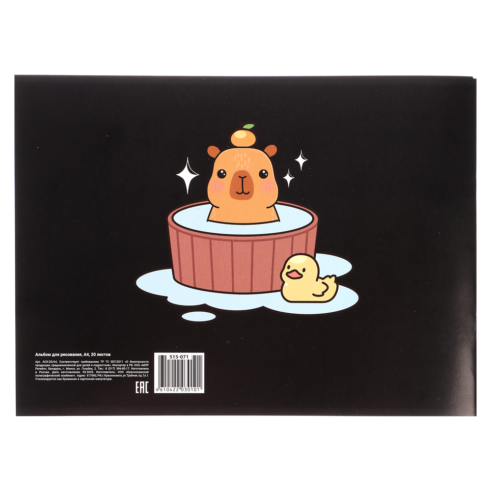 Альбом для рисования A4 20л., офсет 90г/м2, обл. картон, скрепка, "Микс коллекций 1" 4 дизайна, арт.№ 515-071