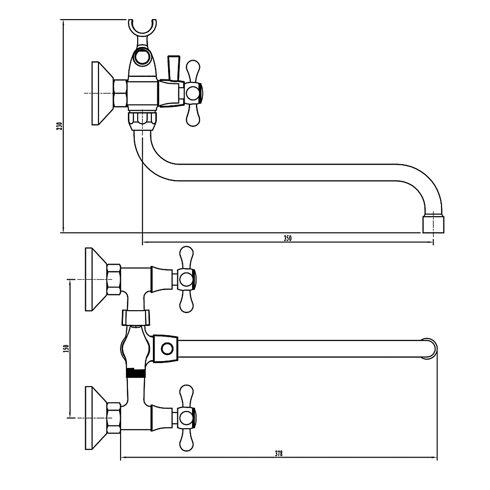СоюзКран Смеситель для ванны с душем, круглый излив 30см, кер. кран-буксы 1/2, хром, цинк, SK08-S222, арт.№ 567-037