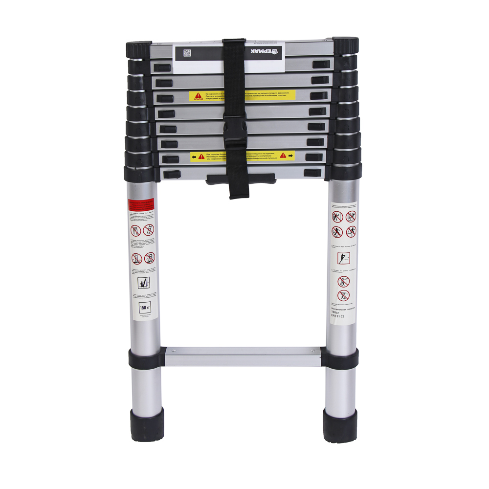 ЕРМАК Лестница телескопическая алюминий, 10 ступеней (3,8м), арт.№ 624-154