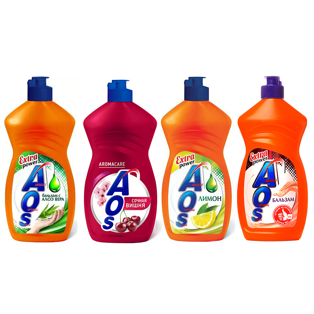 Средство для мытья посуды AOS Бальзам/Алоэ вера/Лимон/Вишня,п/б,450г, арт.№ 992-060