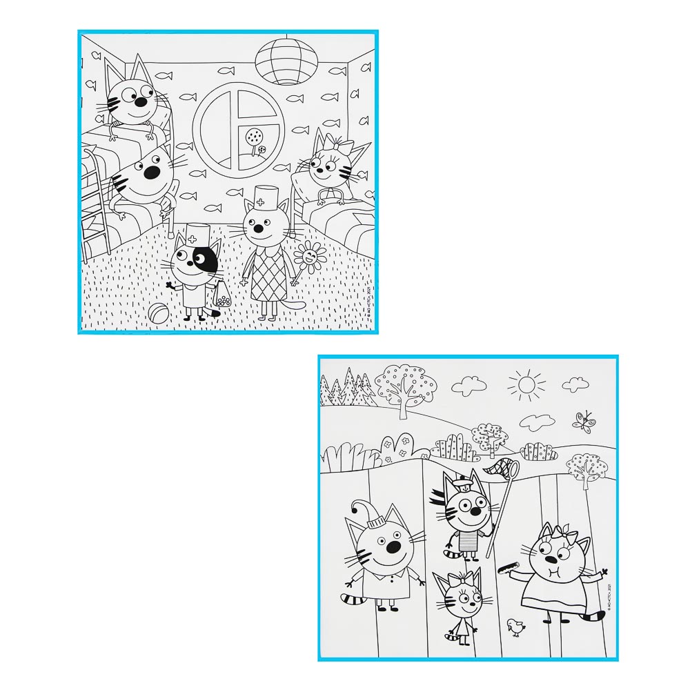 ХОББИХИТ Коврик-раскраска многоразовый "Три кота", 80х80см, 6 фломаст, полиэстер, пластик, 2 диз, арт.№ 280-005