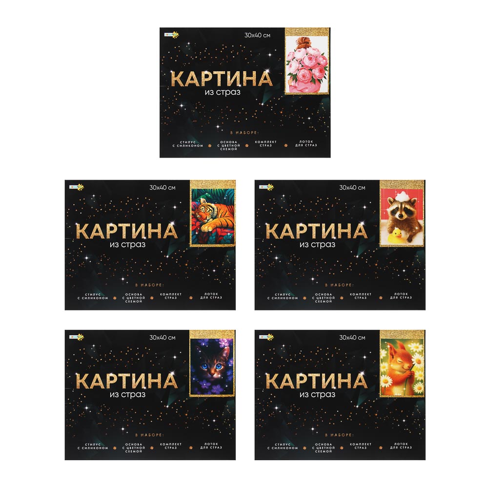 ХОББИХИТ Картина из страз, комплект: твердая основа, стразы, стилус, 30х40см, 5-10 дизайнов, арт.№ 281-183