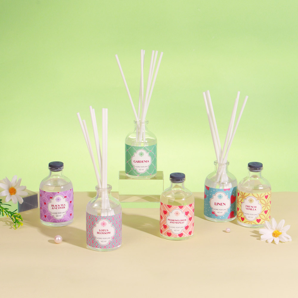 LADECOR Аромадиф.с пал.,40 мл,6 аром.Лён,Гардения,Лотос,Ваниль,Пассифлора и манго,Черн.чай и ветивер, арт.№ 412-048