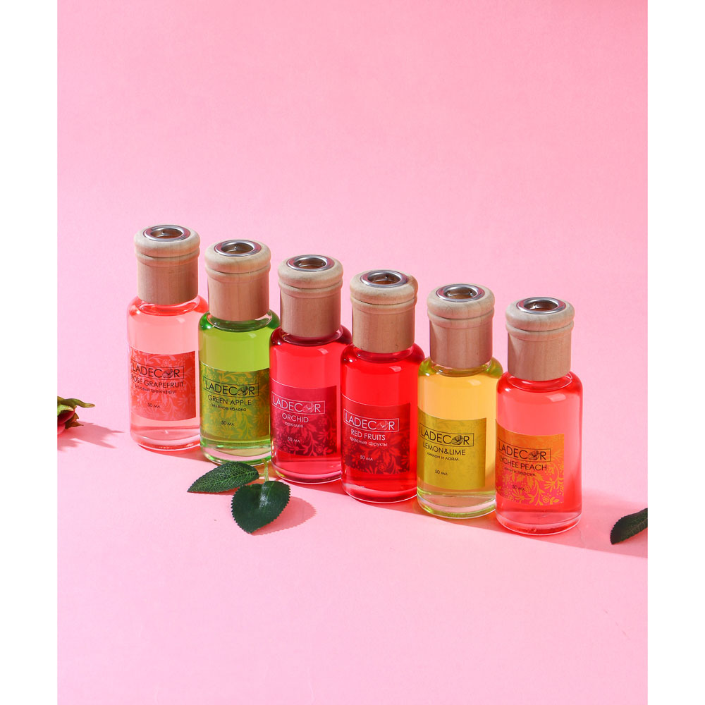 LADECOR Аромадиффузор с палочками, 50мл,6 ароматов лемонграсс,орхидея,фрукты,литчи, яблоко,грейпфрут, арт.№ 412-010