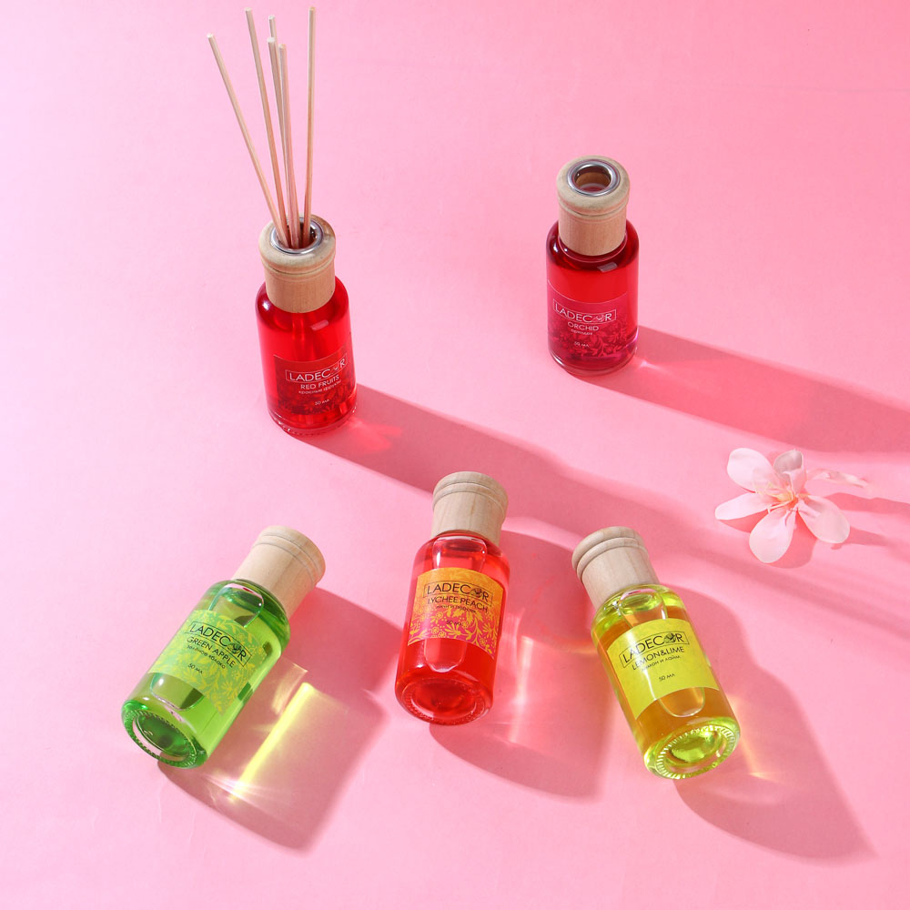 LADECOR Аромадиффузор с палочками, 50мл,6 ароматов лемонграсс,орхидея,фрукты,литчи, яблоко,грейпфрут, арт.№ 412-010