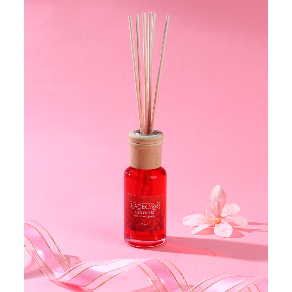 LADECOR Аромадиффузор с палочками, 50мл,6 ароматов лемонграсс,орхидея,фрукты,литчи, яблоко,грейпфрут, арт.№ 412-010