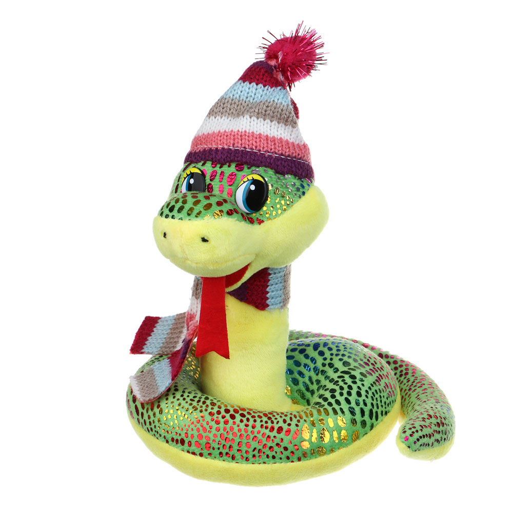 СНОУ БУМ Сувенир мягкий змейка, полиэстер, 15см, зеленый, арт.№ 394-019