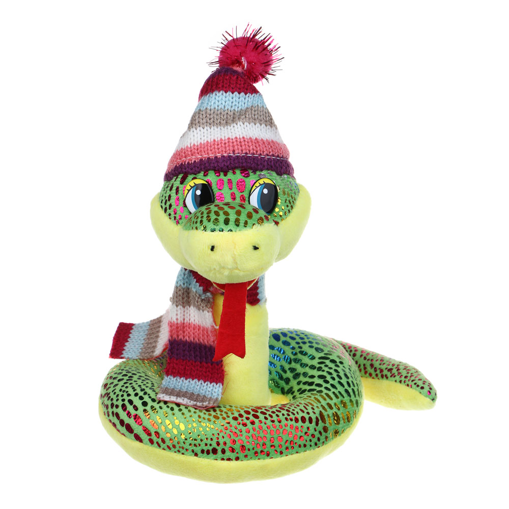 СНОУ БУМ Сувенир мягкий змейка, полиэстер, 15см, зеленый, арт.№ 394-019