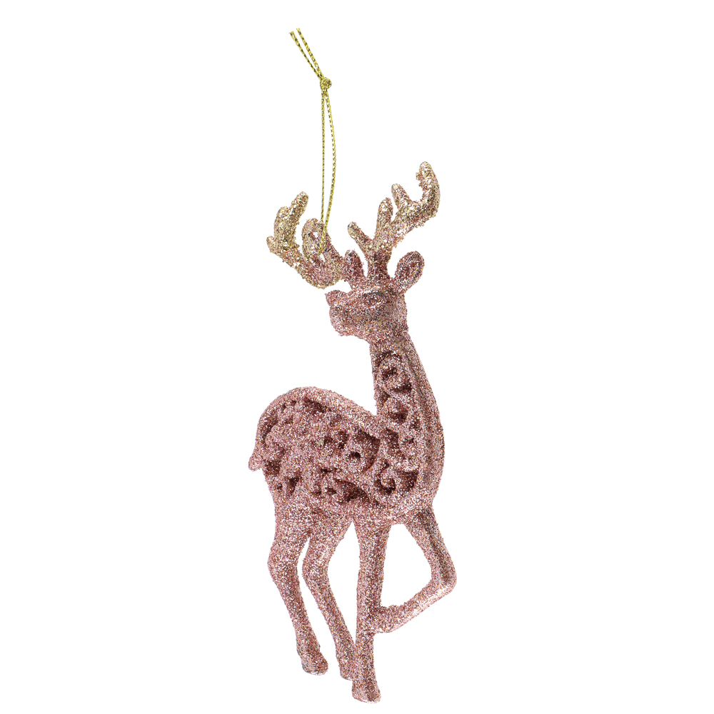 СНОУ БУМ Подвеска декоративная "Олень" 14 см, пластик, глиттер, розовое золото, 2 дизайна, арт.№ 374-626