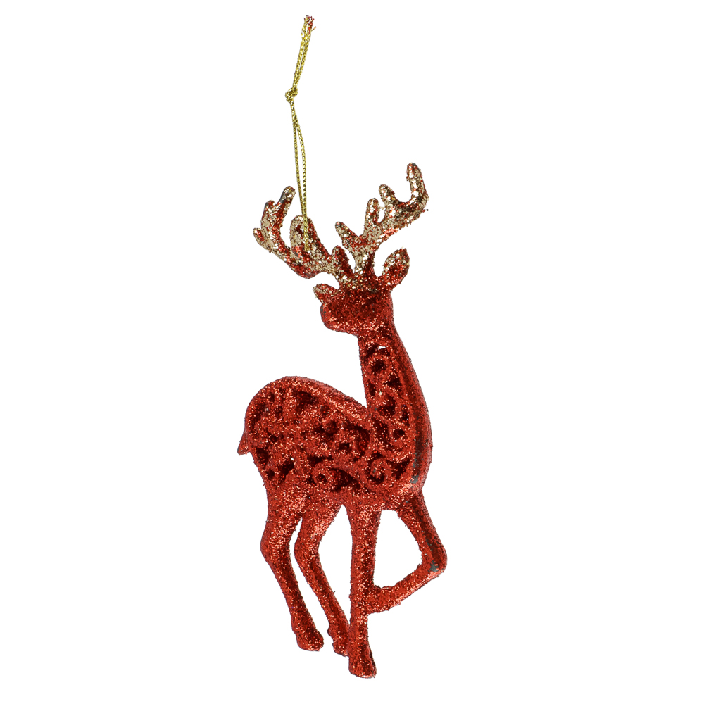 СНОУ БУМ Подвеска декоративная "Олень" 14 см, пластик, глиттер, красный, 2 дизайна, арт.№ 374-627