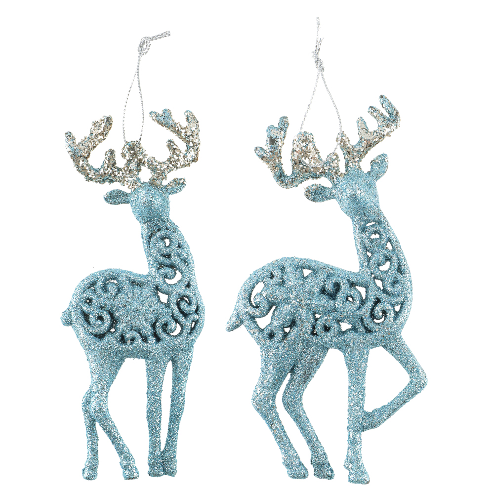 СНОУ БУМ Подвеска декоративная "Олень" 14 см, пластик, глиттер, голубой, 2 дизайна, арт.№ 374-628