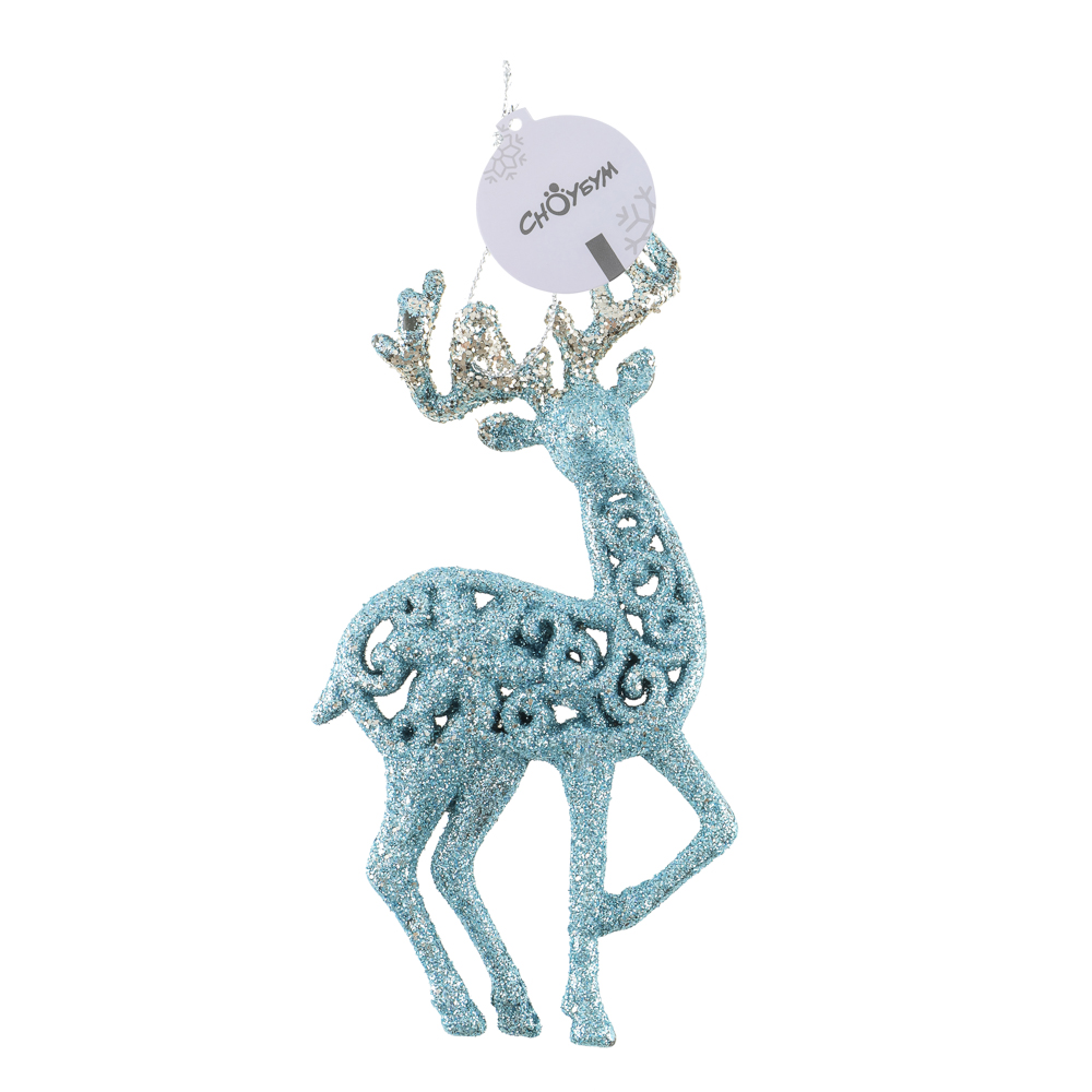 СНОУ БУМ Подвеска декоративная "Олень" 14 см, пластик, глиттер, голубой, 2 дизайна, арт.№ 374-628