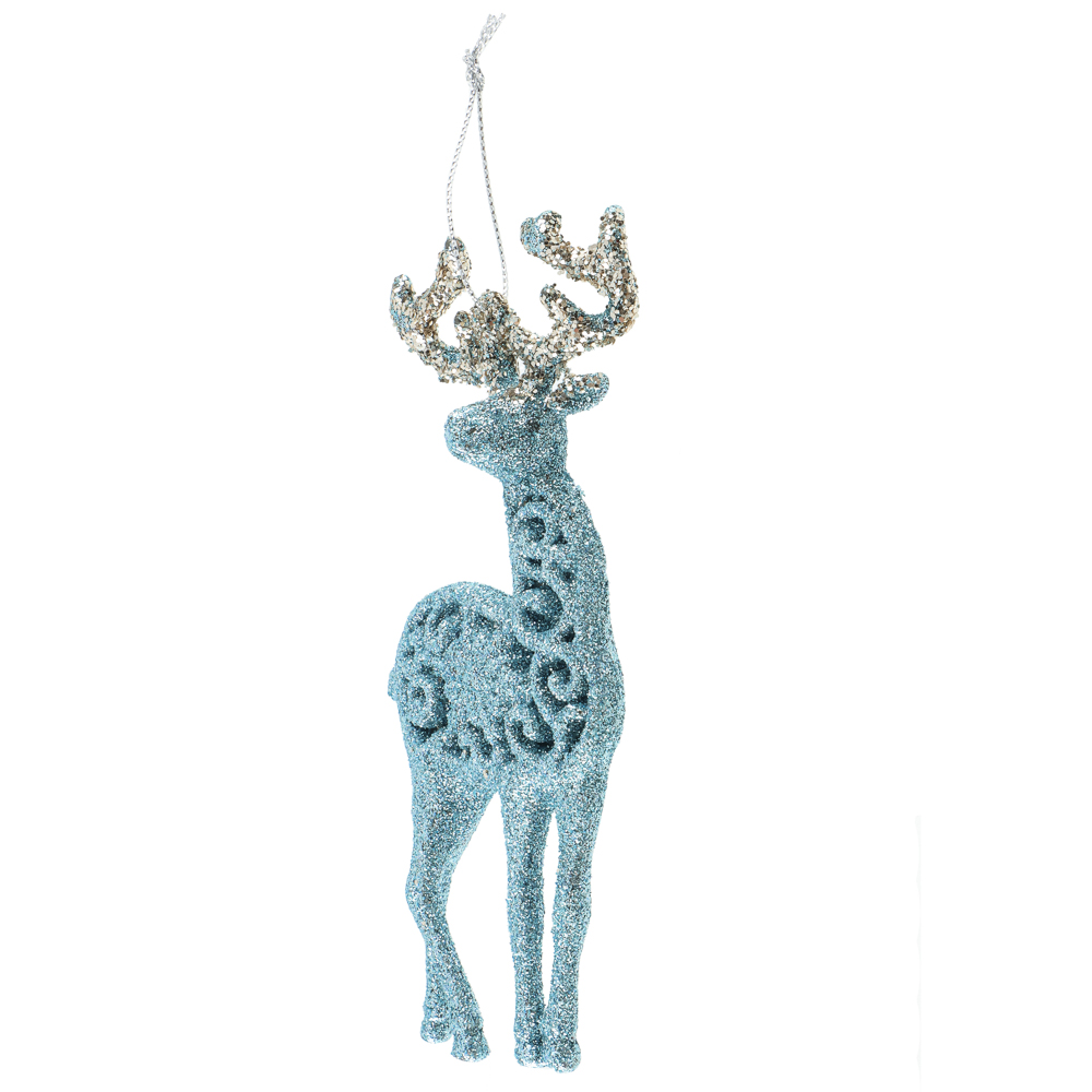 СНОУ БУМ Подвеска декоративная "Олень" 14 см, пластик, глиттер, голубой, 2 дизайна, арт.№ 374-628