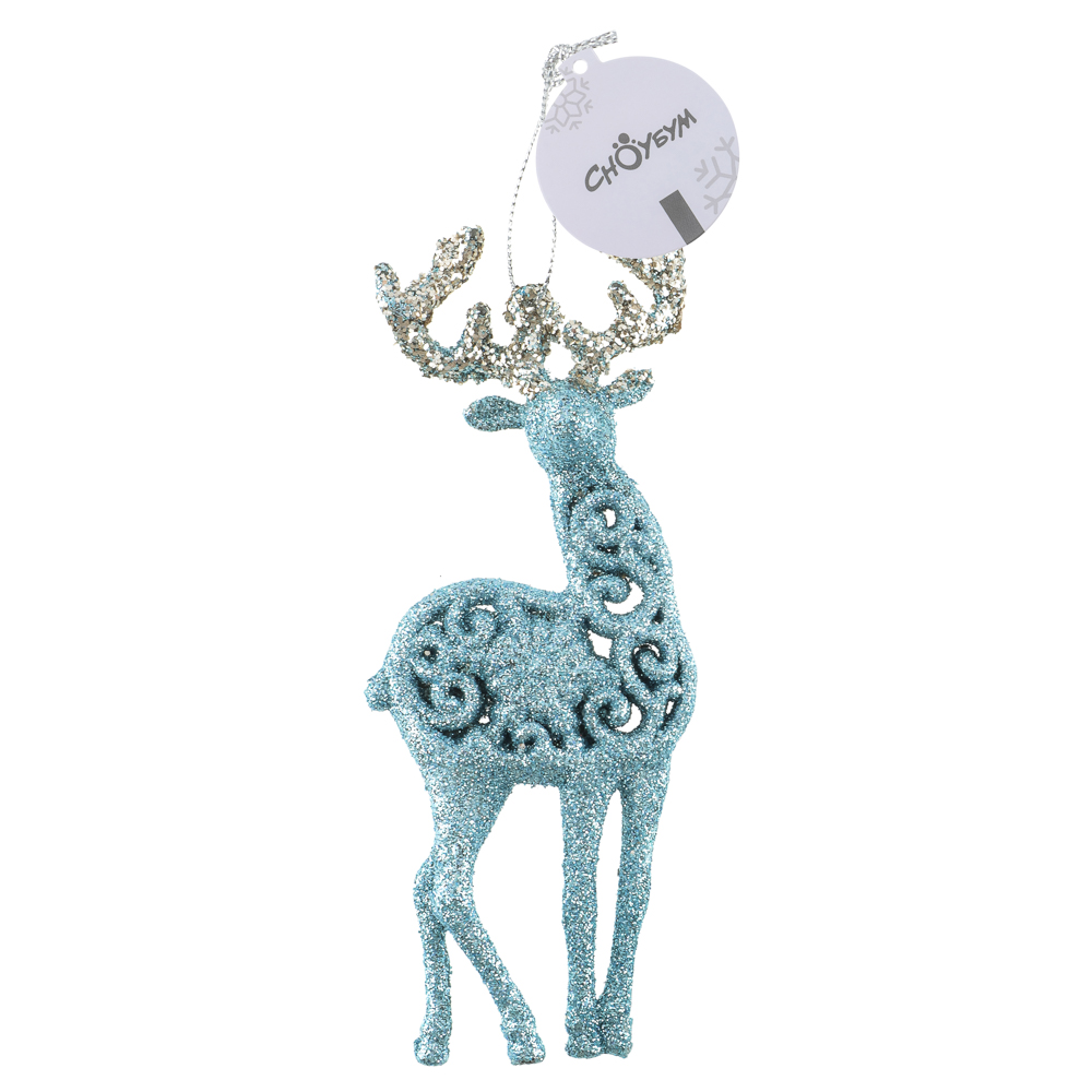 СНОУ БУМ Подвеска декоративная "Олень" 14 см, пластик, глиттер, голубой, 2 дизайна, арт.№ 374-628