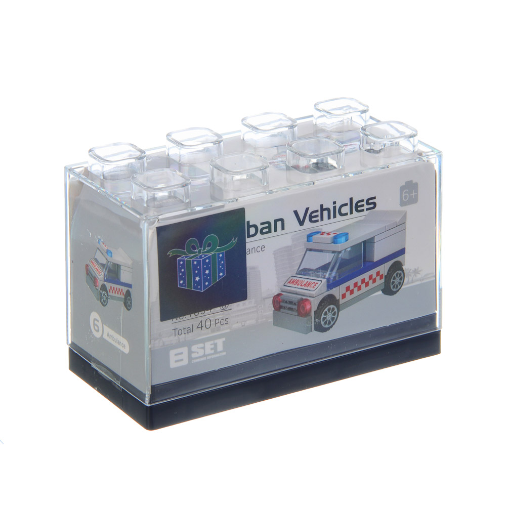 ИГРОЛЕНД Конструктор "Городские машинки", пластик бокс, 9х4,5х6 см, ABS, 8 видов, арт.№ 265-681