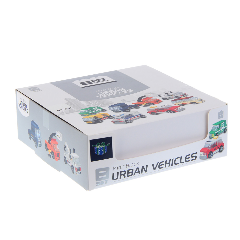 ИГРОЛЕНД Конструктор "Городские машинки", пластик бокс, 9х4,5х6 см, ABS, 8 видов, арт.№ 265-681