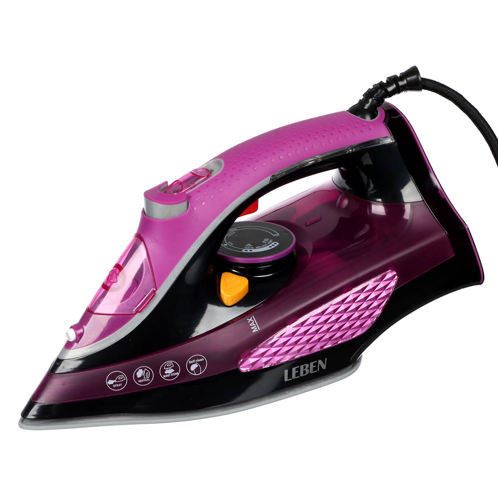 LEBEN Утюг с отпаривателем 2200 Вт, подошва - керамическое покрытие, LED, арт.№ 249-018
