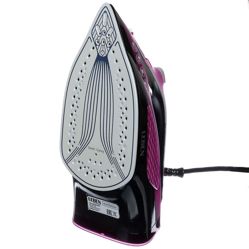 LEBEN Утюг с отпаривателем 2200 Вт, подошва - керамическое покрытие, LED, арт.№ 249-018