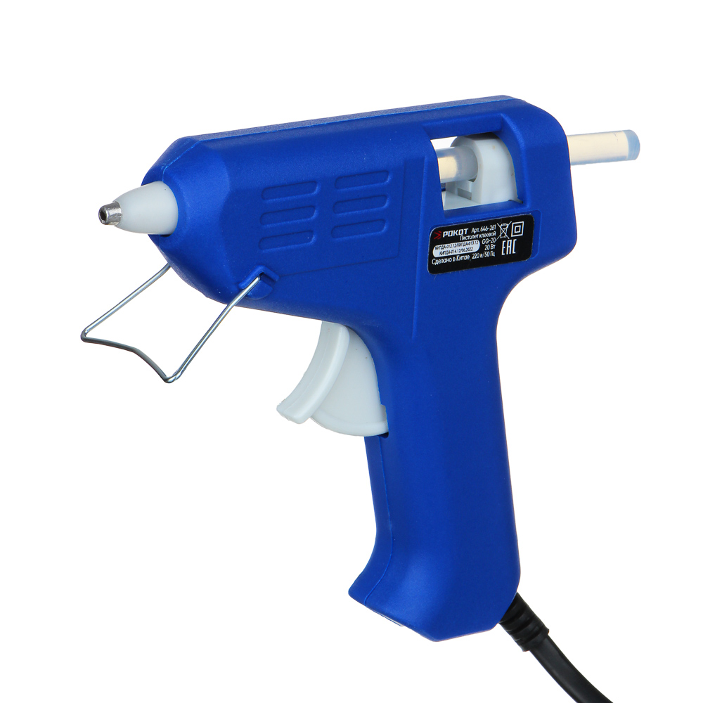 РОКОТ Пистолет клеевой электр. GG-20, 20Вт.нагрев 3-5 мин, 6 гр/мин, +2 стержня 7мм, арт.№ 646-261