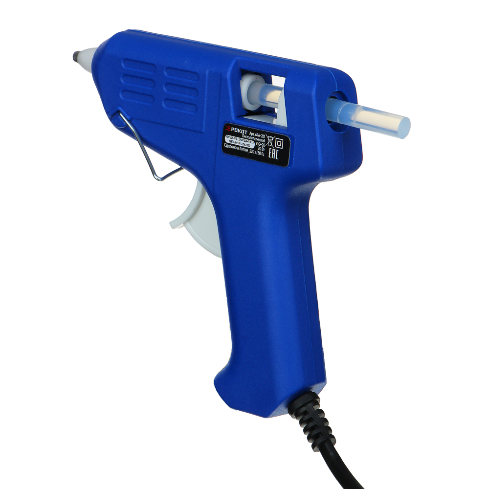 РОКОТ Пистолет клеевой электр. GG-20, 20Вт.нагрев 3-5 мин, 6 гр/мин, +2 стержня 7мм, арт.№ 646-261