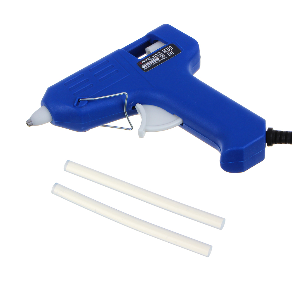 РОКОТ Пистолет клеевой электр. GG-20, 20Вт.нагрев 3-5 мин, 6 гр/мин, +2 стержня 7мм, арт.№ 646-261