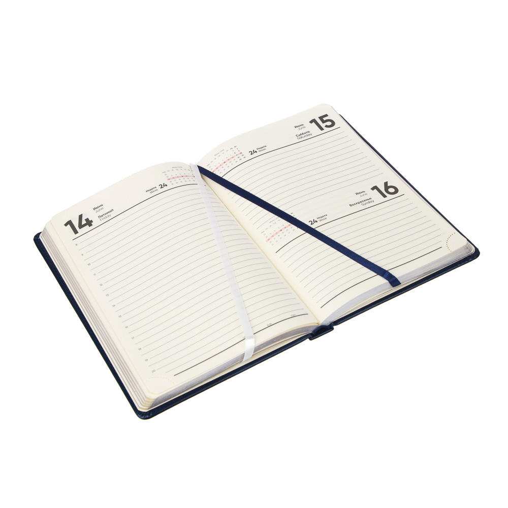 Ежедневник на 2024 "ПРЕСТИЖ" А5, 352 стр., тв.обл.с поролоном, иск.кожа, цв.срез, тонир.блок, синий, арт.№ 572-140