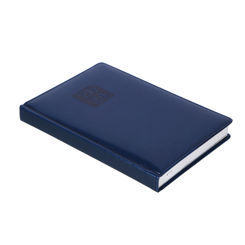 Ежедневник на 2024 "ПРЕСТИЖ" А5, 352 стр., тв.обл.с поролоном, иск.кожа, цв.срез, тонир.блок, синий, арт.№ 572-140