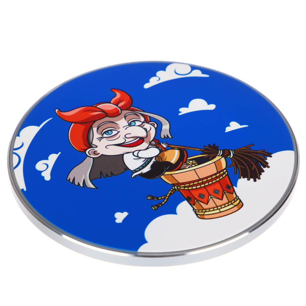 BY Беспроводное зарядное устройство Qi Герои, LED подсветка, 10W, D10см, Баба Яга, арт.№ 916-299