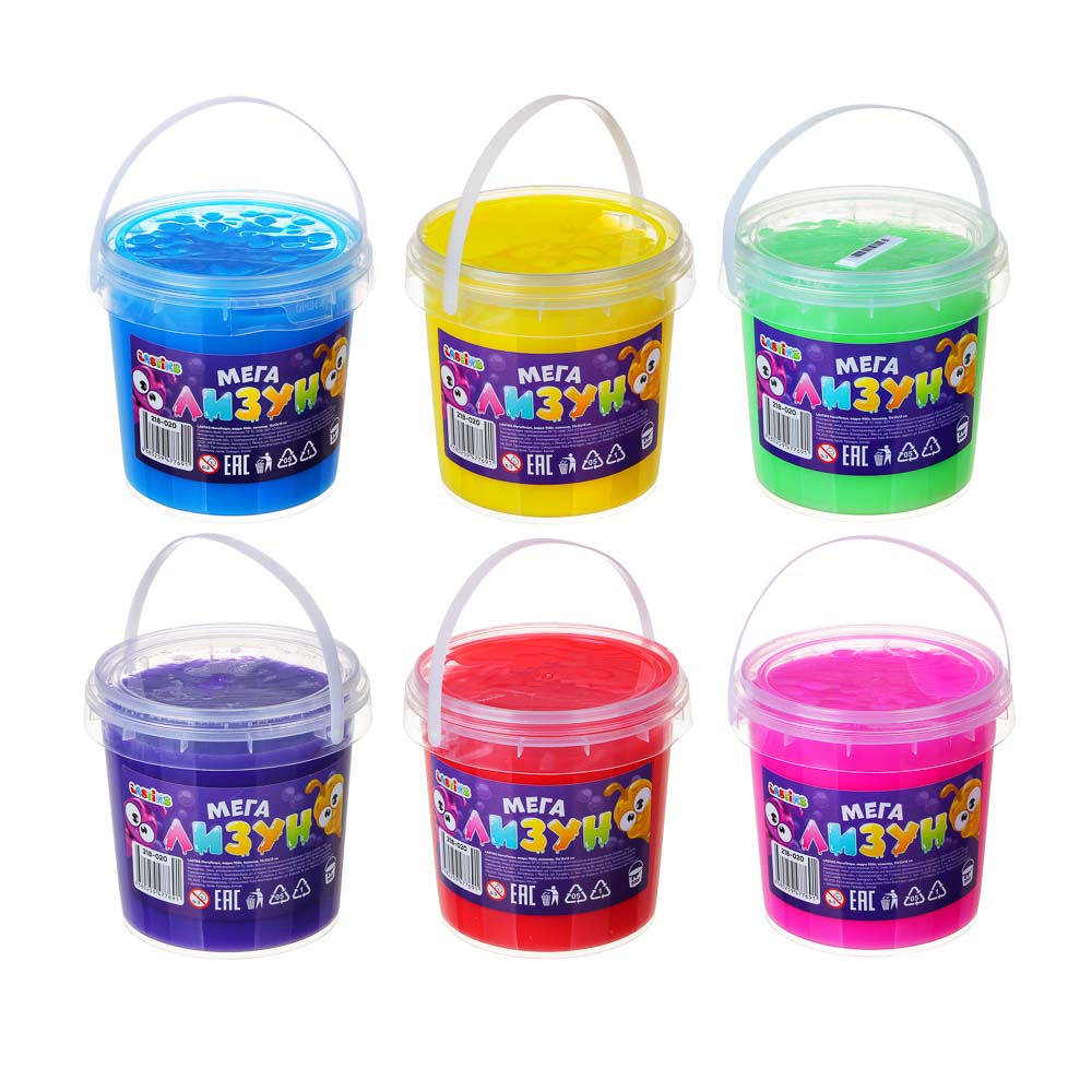 LASTIKS МегаЛизун, ведро 900г, полимер, 12х12х12 см, 6 цветов, арт.№ 218-020