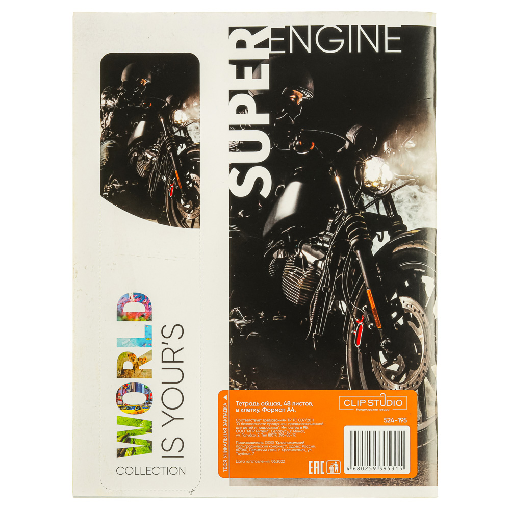 ClipStudio Тетрадь А4 48л. в клетку, блок №2, обложка картон 240г/м2, скрепка, 4 дизайна, арт.№ 524-195